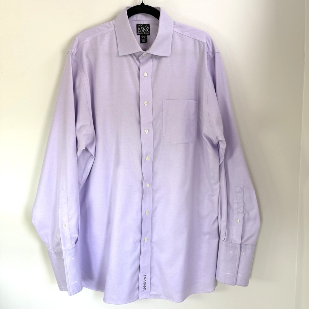 Jos. A. Bank Signature French‎ Cuff Shirt 17-33 Solid Blue Dress Cotton